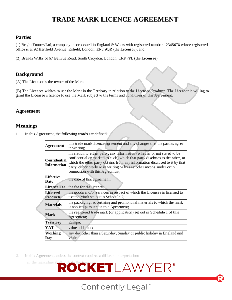 Trademark license clearance agreement